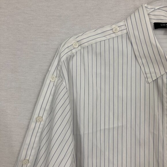 Lafayette 148 New York White Black Striped Relaxed Preppy Button Down Large - Picture 4 of 10